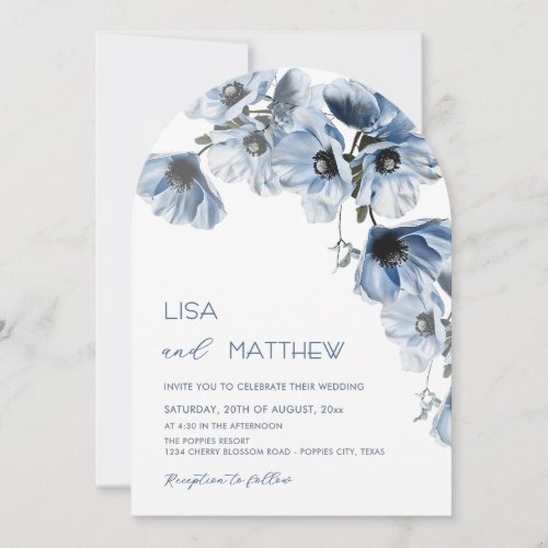 Blue Flowers White Casual Wedding Invitation