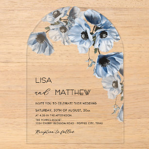 Blue Flowers White Clear Casual Wedding Acrylic Invitations