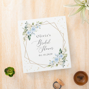 Blue Flowers, White Flowers, Boho, Bridal Shower 3 Ring Binder