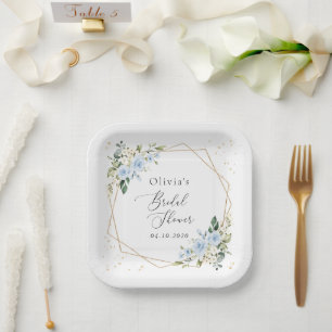 Blue Flowers, White Flowers, Boho, Bridal Shower Paper Plates