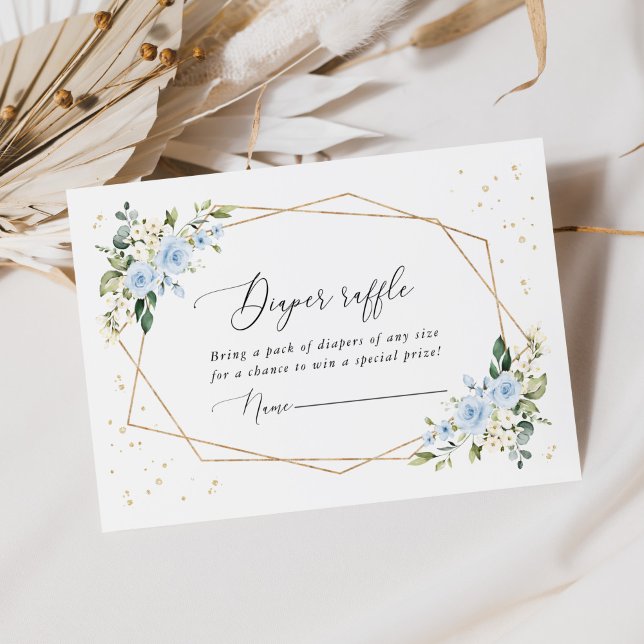 Blue Flowers, White Flowers, Boho, Diaper Raffle Enclosure Card (Creator Uploaded)