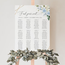 Blue Flowers, White Flowers, Boho, Seating Chart