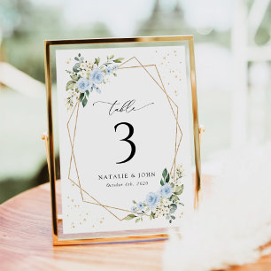 Blue Flowers, White Flowers, Boho, Table Numbers