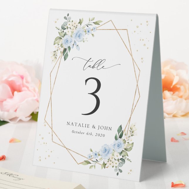 Blue Flowers, White Flowers, Boho, Table Numbers Tent (In SItu (Wedding))