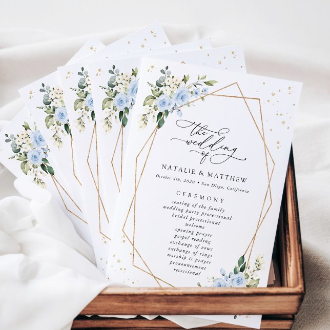 Blue Flowers, White Flowers, Boho, Wedding Program (Creator Uploaded)