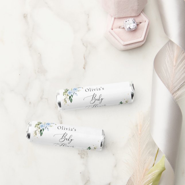 Blue Flowers, White Flowers, Greenery, Baby Shower Breath Savers® Mints (Wedding)