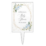 Blue Flowers, White Flowers, Greenery, Baby Shower Cake Topper