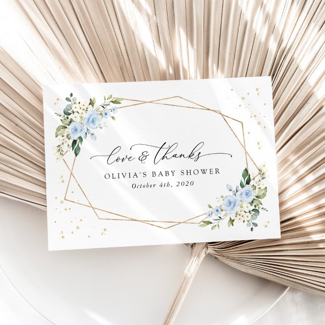 Blue Flowers, White Flowers, Greenery, Baby Shower Thank You Card (Creator Uploaded)