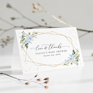 Blue Flowers, White Flowers, Greenery, Baby Shower Thank You Card