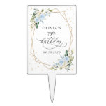 Blue Flowers, White Flowers, Greenery, Birthday Cake Topper