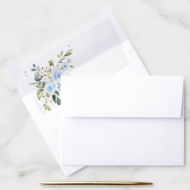 Blue Flowers, White Flowers, Greenery, Birthday Envelope Liner (Desk)