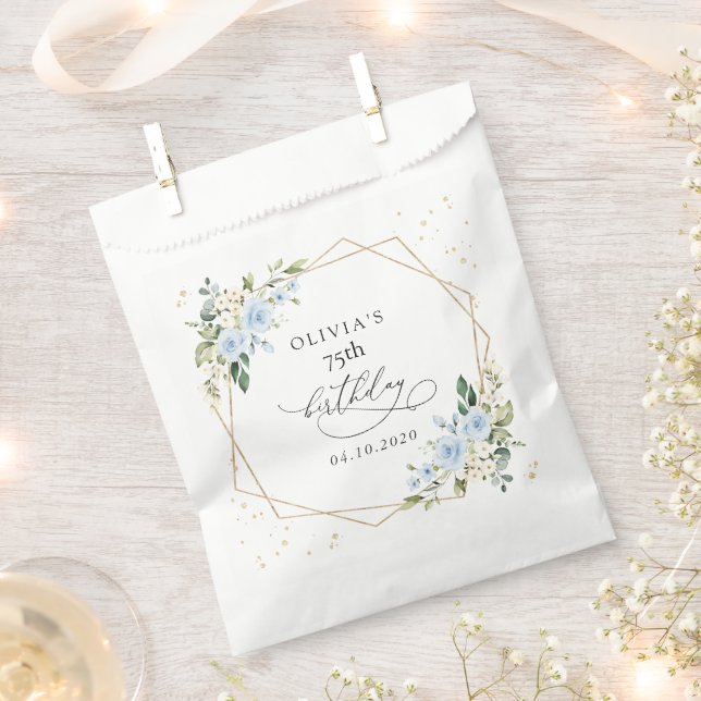 Blue Flowers, White Flowers, Greenery, Birthday Favor Bag (Clipped)