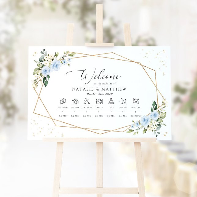 Blue Flowers, White Flowers, Wedding Timeline Sign (Creator Uploaded)