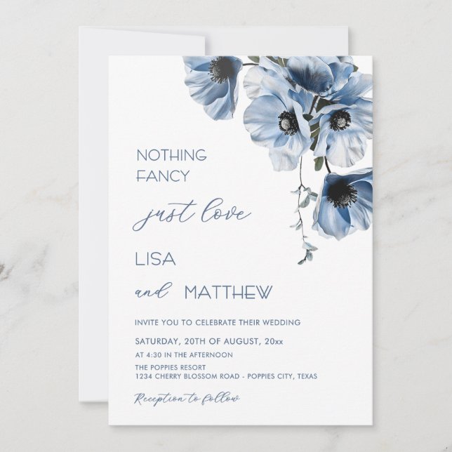 Blue Flowers White Invitation (Front)