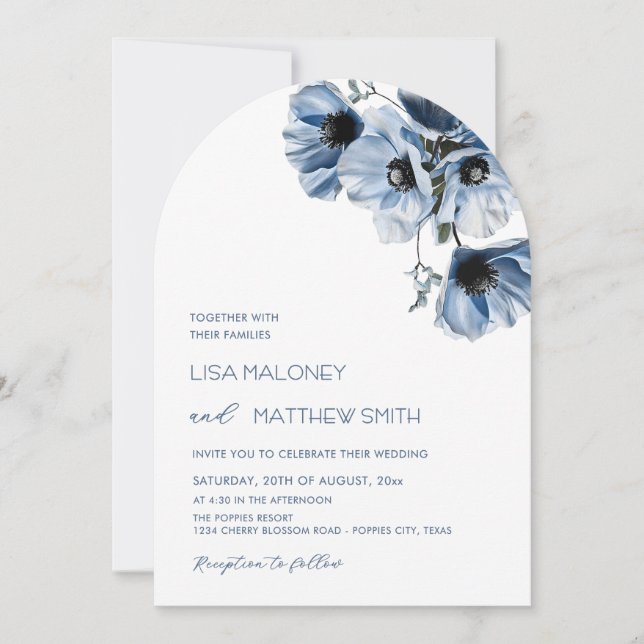 Blue Flowers White Wedding Invitation (Front)