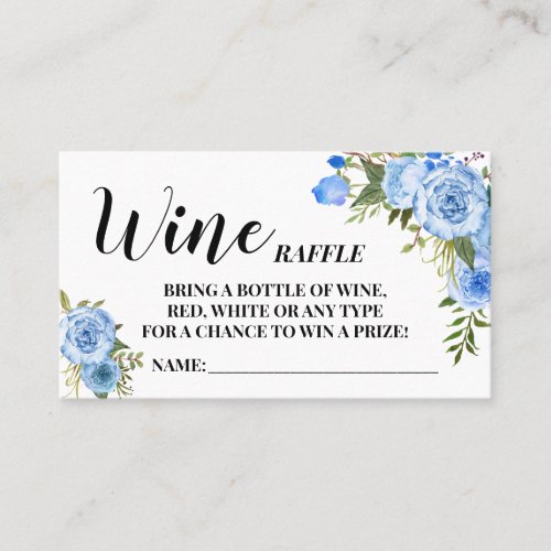Blue Flowers Wine Raffle Ticket Bridal Shower card