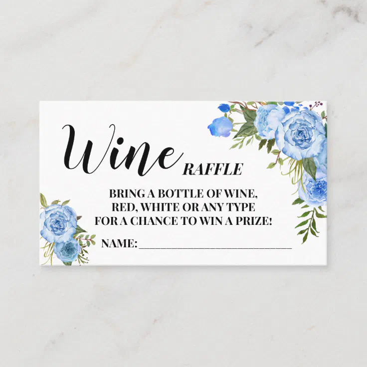 Blue Flowers Wine Raffle Ticket Bridal Shower card | Zazzle