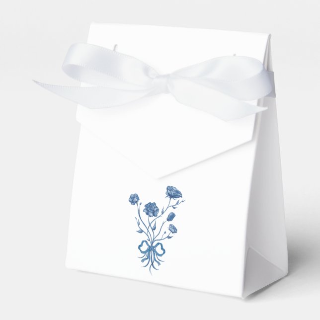 Blue Flowers With Bow  Favor Boxes (Front Side)