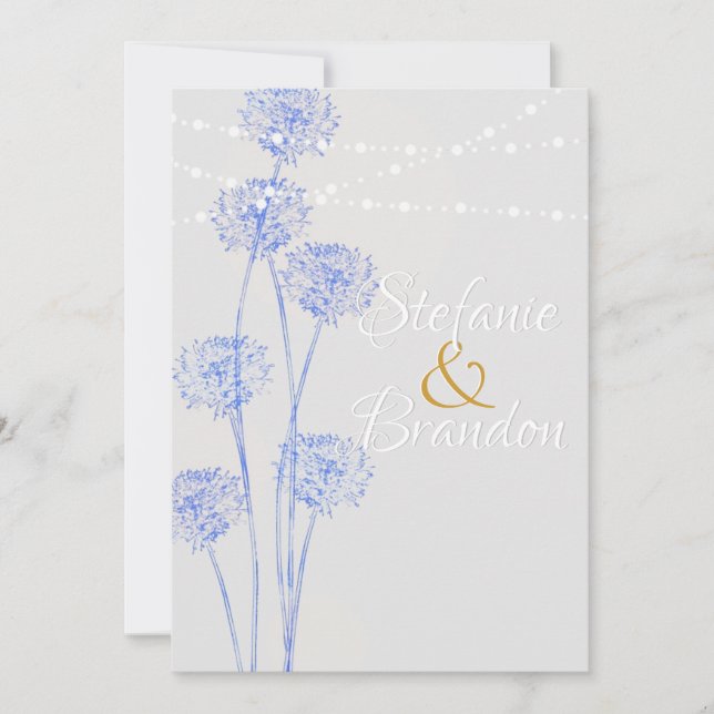 Blue Flowers with circles (light gray) Invitation (Front)