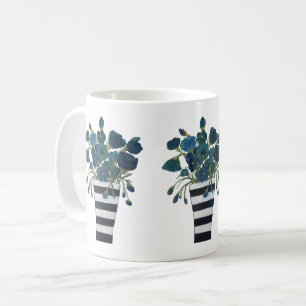 Blue Flowers with Striped Vase Fine Art Coffee Mug
