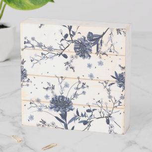 Blue flowers wooden box sign