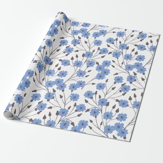 Blue flowers wrapping paper (Unrolled)