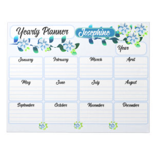 Blue Flowers Yearly Planner Notepad