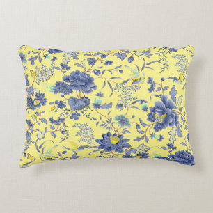 Blue Flowers Yellow Throw Pillow