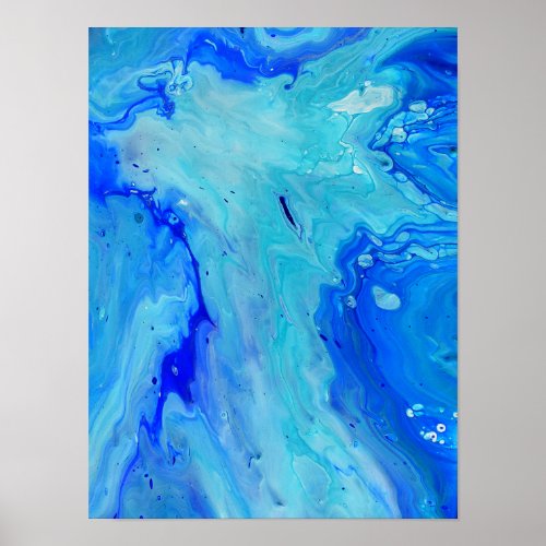 Blue Fluid Abstract Modern Marble Swirl Art Poster