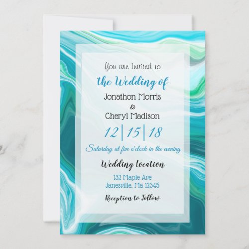 Blue Fluid Art Wedding   Invitation