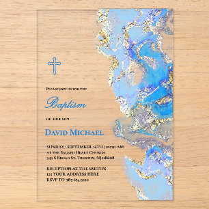 blue fluid marble Baptism acrylic invitation