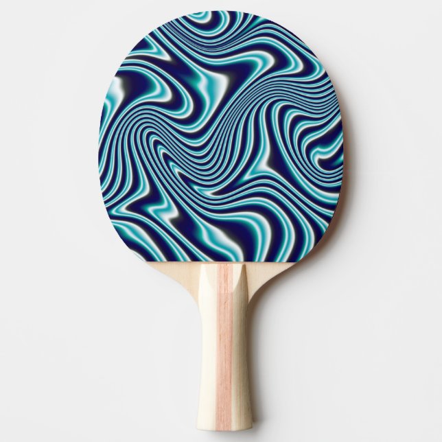 Blue Fluid Marbling Painting Ping Pong Paddle (Front)
