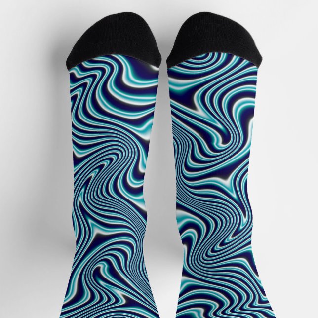 Blue Fluid Marbling Painting Socks (Top)