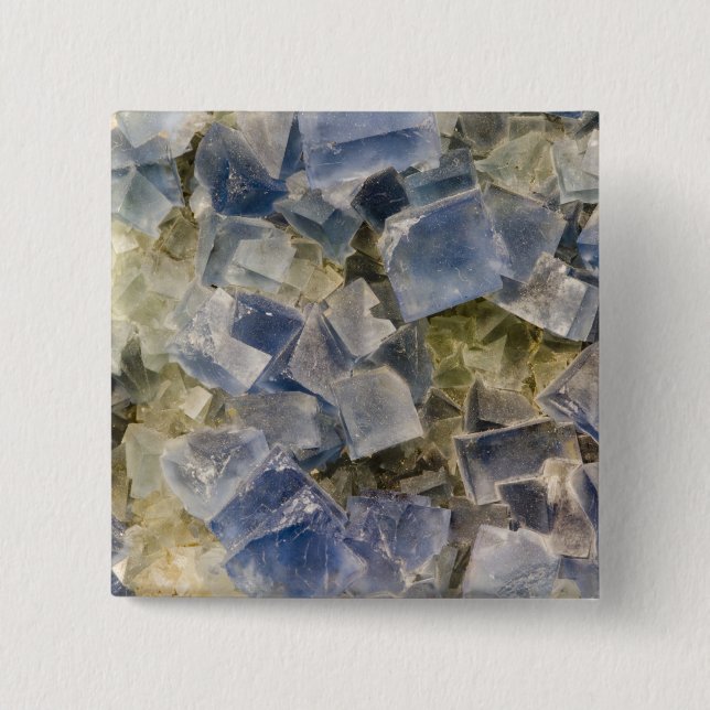 Blue Fluorite Crystals in Matrix Button (Front)
