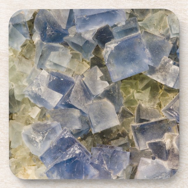 Blue Fluorite Crystals in Matrix Drink Coaster (Front)