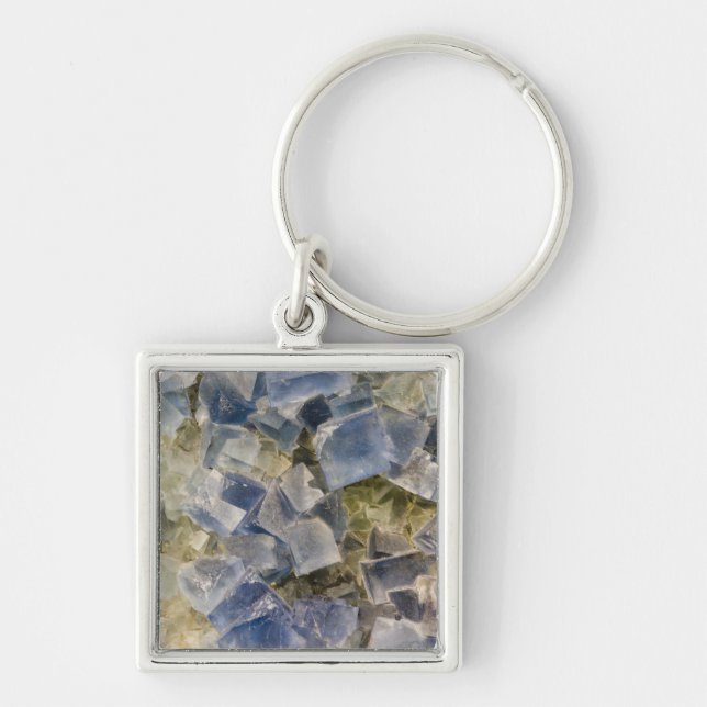 Blue Fluorite Crystals in Matrix Keychain (Front)