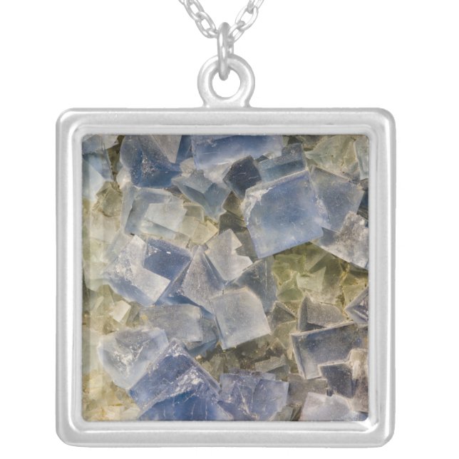 Blue Fluorite Crystals in Matrix Silver Plated Necklace (Front)