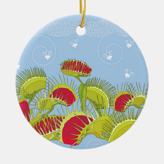 blue fly trap ceramic ornament (Front)