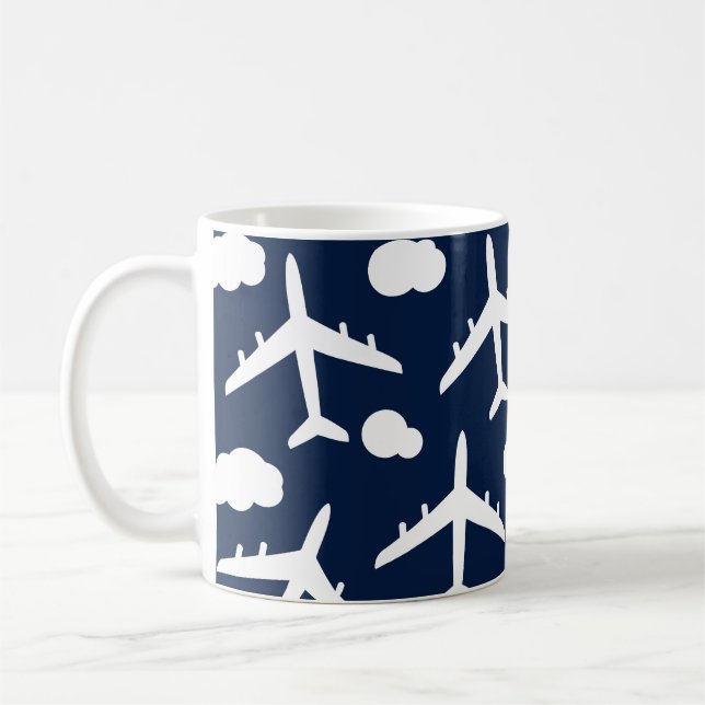 Blue flying airplanes aircraft pattern  coffee mug (Left)
