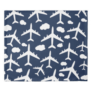 Blue flying airplanes aircraft pattern design  duvet cover