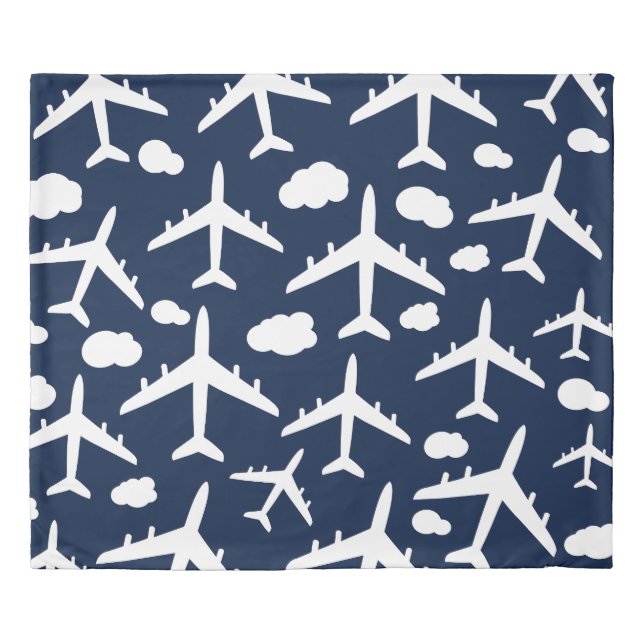 Blue flying airplanes aircraft pattern design  duvet cover (Front)