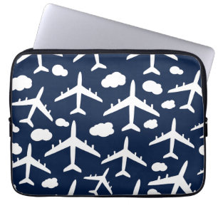 Blue flying airplanes aircraft pattern laptop sleeve