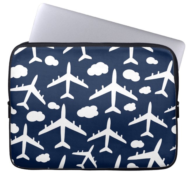 Blue flying airplanes aircraft pattern  laptop sleeve (Front)
