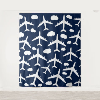 Blue flying airplanes aircraft pattern tapestry