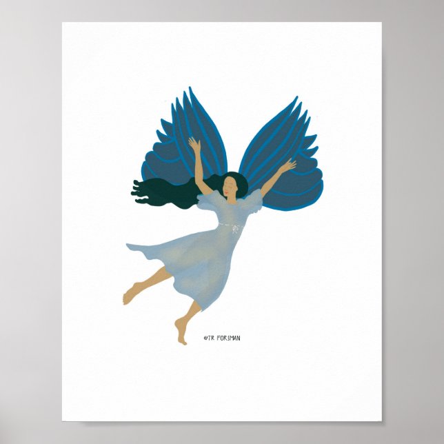 Blue flying angel painting by TR Forsman Poster (Front)