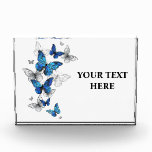 Blue Flying Butterflies Morpho Acrylic Award at Zazzle