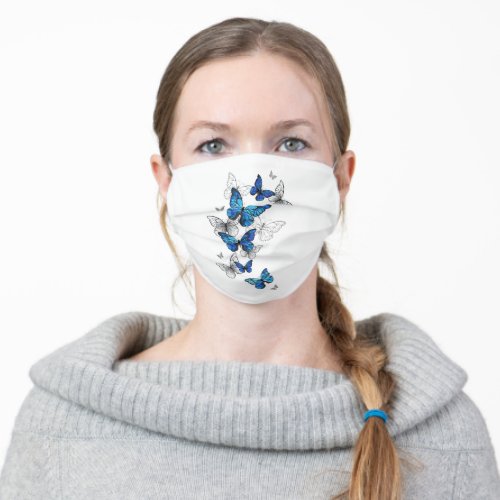 Blue Flying Butterflies Morpho Adult Cloth Face Mask