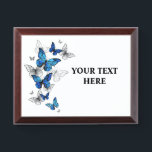 Blue Flying Butterflies Morpho Award Plaque<br><div class="desc">Flying Blue Butterflies morpho and white butterflies on a light abstract background. Morpho. Design with blue butterflies morpho.</div>