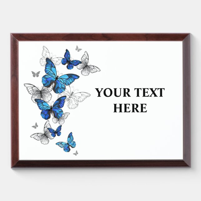 Blue Flying Butterflies Morpho Award Plaque (Horizontal)