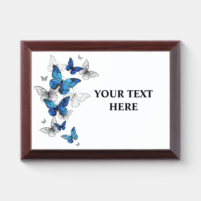 Blue Flying Butterflies Morpho Award Plaque (Horizontal)